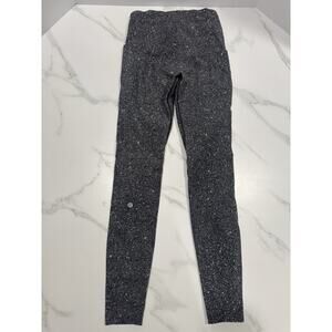 Lululemon Grey Speckled Print Activewear Leggings Size 4 With Pockets